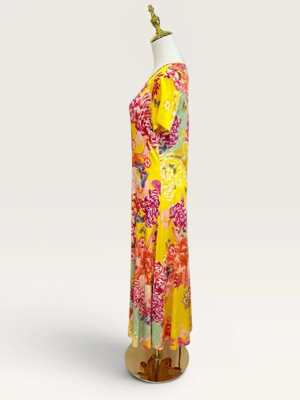 Johnny Was The Janie Favorite Cap Sleeve Midi Dress Charlie Floral Yellow Small